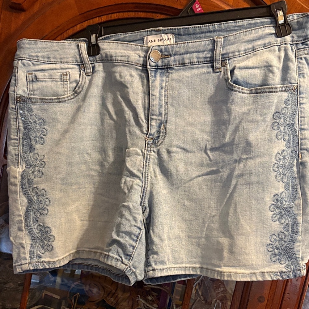 Lane Bryant Embroidered Light Blue Jean Shorts